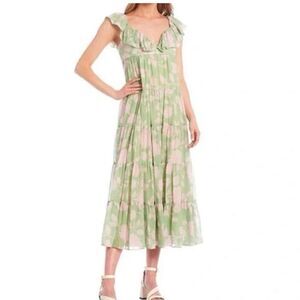 Antonio Melani Green Sabrina Floral Sleeveless Empire Waist Midi Dress Size‎ 4